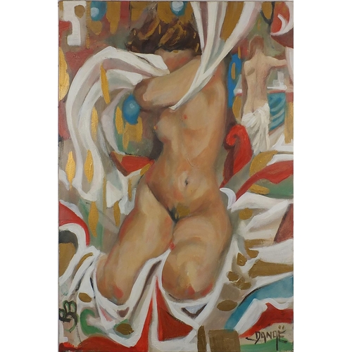 136 - Richard Brown - Nude artists model, oil on canvas, unframed, 93cm x 73cm