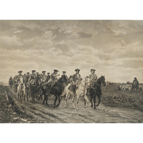 138 - After Jean-Louis Ernest Meissonier - Maurice De Saxe, 19th century black and white etching, signed i... 