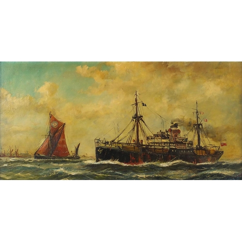 140 - Francis - Cargo S, Dirty British coaster, Maritime interest oil on canvas, framed, 79cm x 39cm