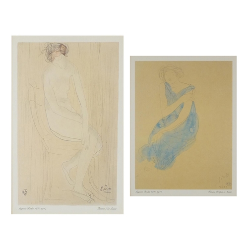 156 - Auguste Rodin - Pair of museum prints, Femme Nue Assise and Femme Drapée Et Assise, both mounted and... 