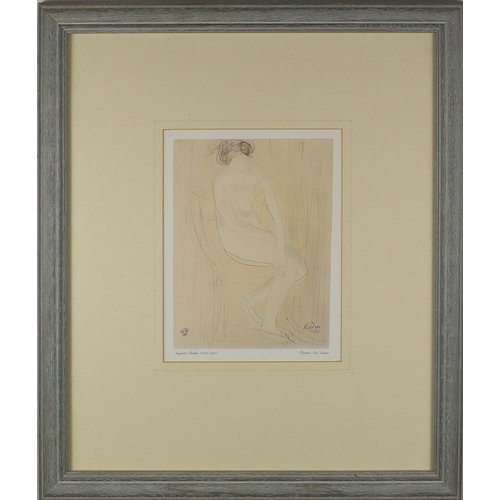 156 - Auguste Rodin - Pair of museum prints, Femme Nue Assise and Femme Drapée Et Assise, both mounted and... 