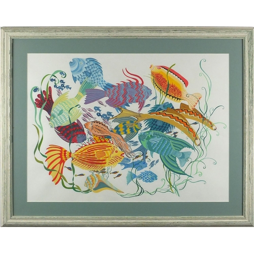 171 - Marion Kemp 2004 - Study of fish, gouache on paper, mounted and framed, 60cm x 44cm