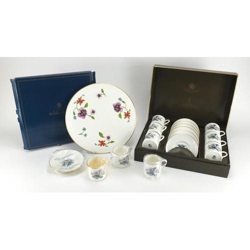 244 - Royal Worcester teaware including set of six coffee cans and saucers and Astley cake stand, both box... 