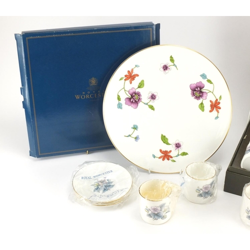 244 - Royal Worcester teaware including set of six coffee cans and saucers and Astley cake stand, both box... 