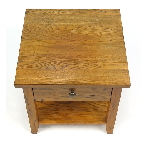 134 - Light oak bedside table fitted with a frieze drawer and under tier, 50cm H x 50cm W x 50cm D