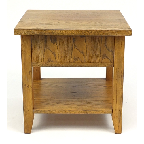 134 - Light oak bedside table fitted with a frieze drawer and under tier, 50cm H x 50cm W x 50cm D