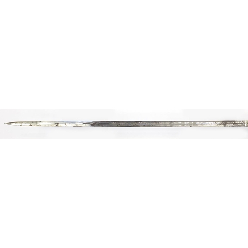 574 - George V Naval dress sword, retailed by Gieves with scabbard and wire bound shagreen grip, steel bla... 