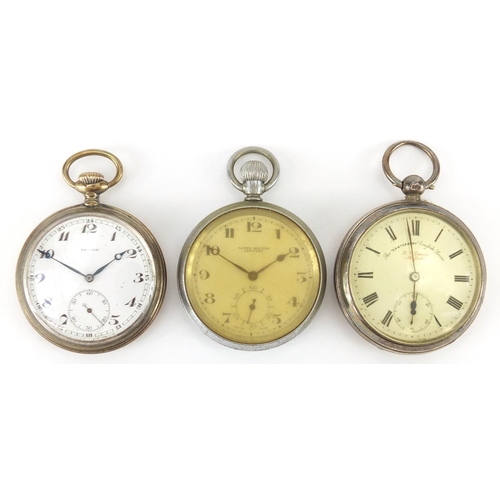 1298 - Three gentleman's open face pocket watches, silver cased The Canterbury English Lever, 800 grade sil... 