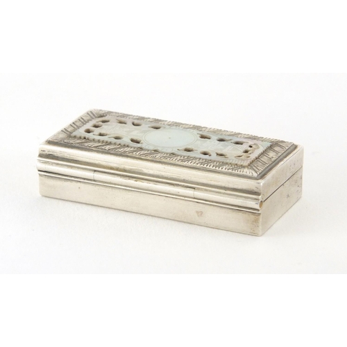 50 - Rectangular continental silver snuff box, the hinged lid with inset Canton mother of Pearl counter, ... 