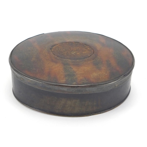 34 - 18th century oval horn and tortoiseshell snuff box with  silver rim, 10cm wide