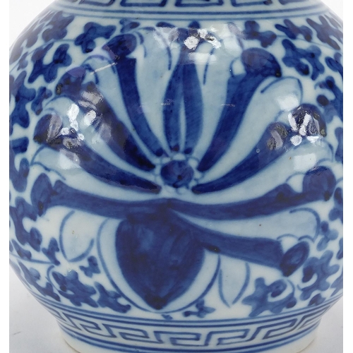 599 - Chinese blue and white porcelain double gourd vase, hand painted with blossoming flowers and foliage... 