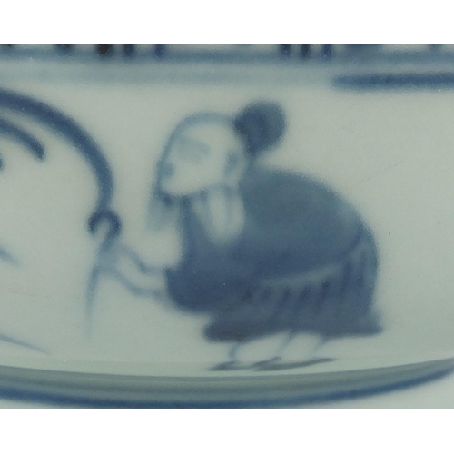 604 - Chinese blue and white porcelain bowl, hand painted with three friends, 16cm in diameter