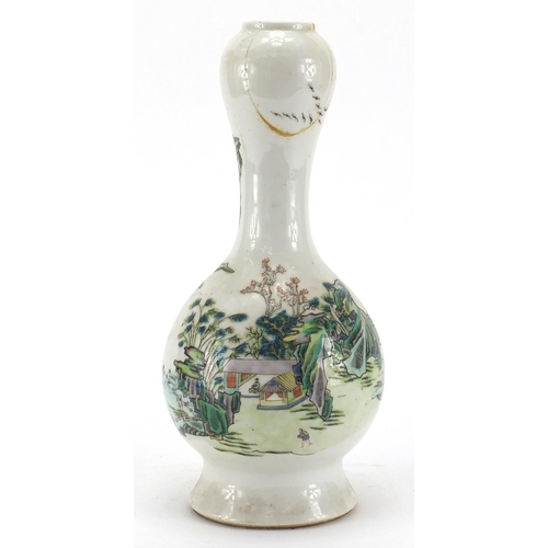 632 - Chinese porcelain vase, hand painted in the famille verte palette with figures in a river landscape,... 