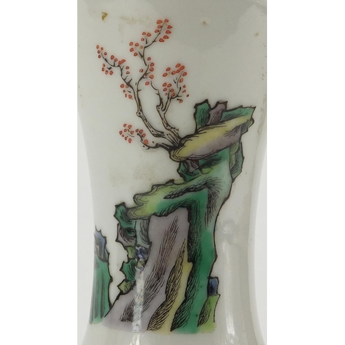 632 - Chinese porcelain vase, hand painted in the famille verte palette with figures in a river landscape,... 