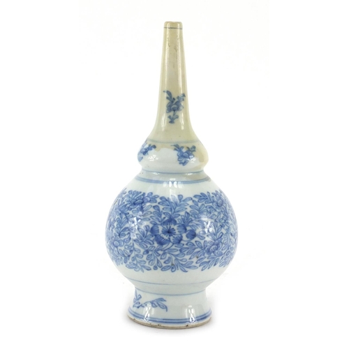 592 - Chinese blue and white porcelain water dropper, finely hand painted with flower heads and foliate sc... 