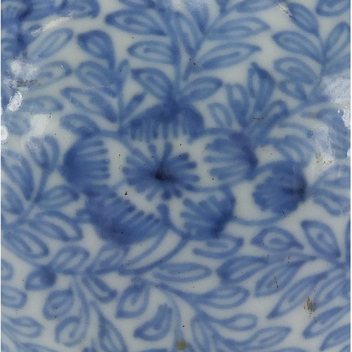 592 - Chinese blue and white porcelain water dropper, finely hand painted with flower heads and foliate sc... 