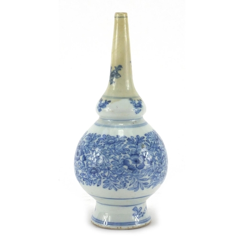 592 - Chinese blue and white porcelain water dropper, finely hand painted with flower heads and foliate sc... 