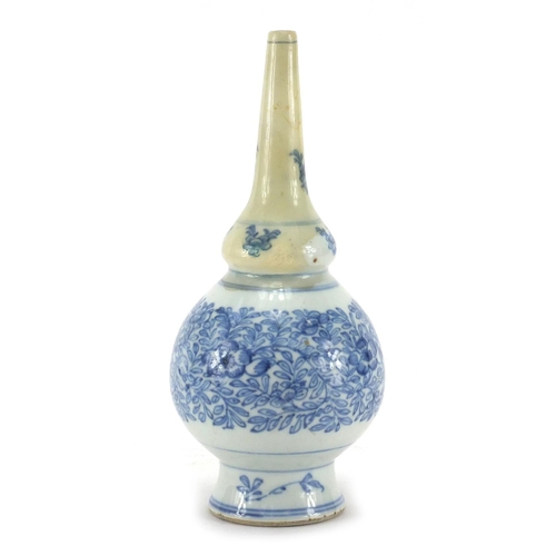 592 - Chinese blue and white porcelain water dropper, finely hand painted with flower heads and foliate sc... 