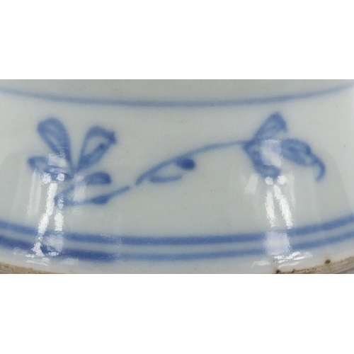 592 - Chinese blue and white porcelain water dropper, finely hand painted with flower heads and foliate sc... 