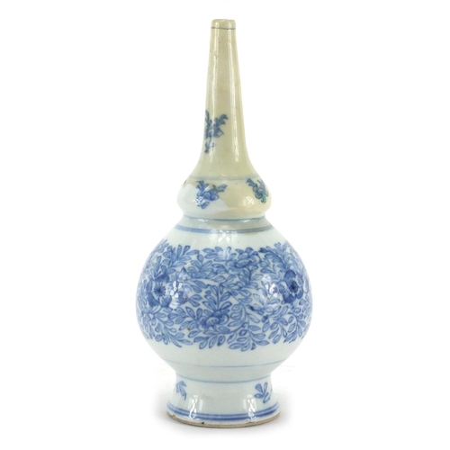 592 - Chinese blue and white porcelain water dropper, finely hand painted with flower heads and foliate sc... 