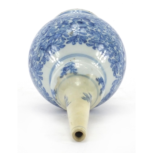 592 - Chinese blue and white porcelain water dropper, finely hand painted with flower heads and foliate sc... 