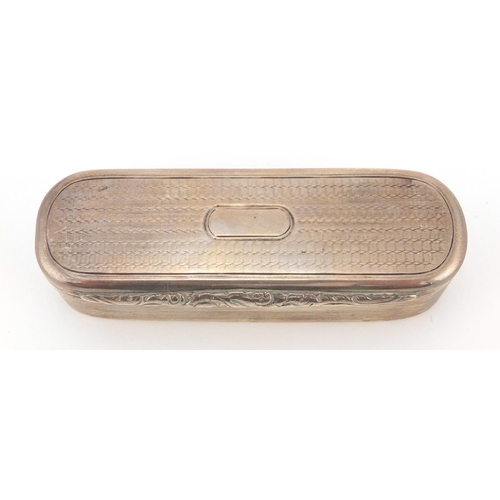 43 - Georgian oval silver snuff box with engine turned decoration and gilt interior, D & Co Birmingham 18... 