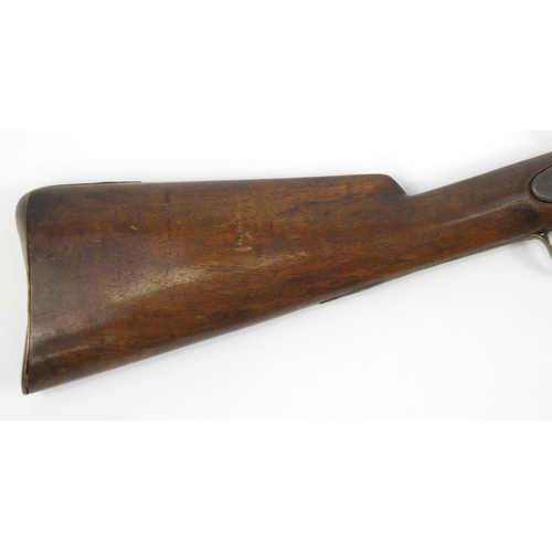 581 - 19th century flint lock rifle, the barrel with impressed proof marks, 126cm in length