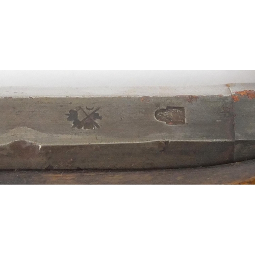 581 - 19th century flint lock rifle, the barrel with impressed proof marks, 126cm in length