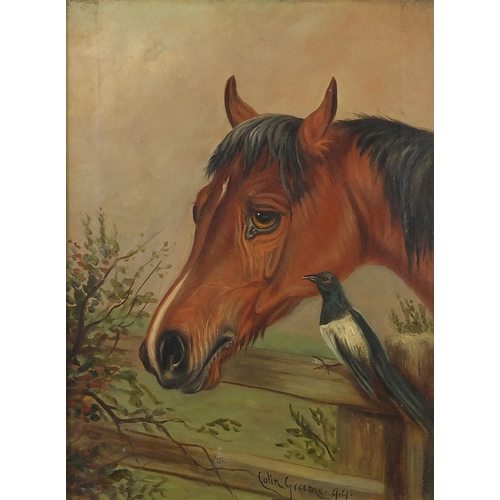 1484 - Colin Graeme - Portrait of a horse and bird, 19th century oil on canvas, mounted and framed, 40cm x ... 