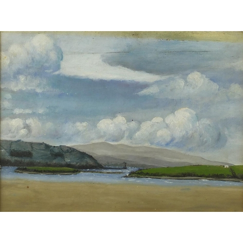 1625 - Follower of Paul Henry - Achill Island, Ireland, oil on canvas, mounted and framed, 30cm x 21cm