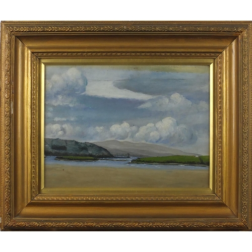 1625 - Follower of Paul Henry - Achill Island, Ireland, oil on canvas, mounted and framed, 30cm x 21cm