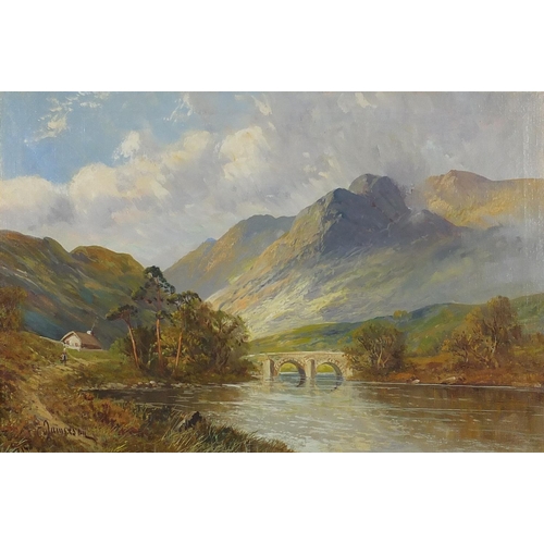 1637 - F E Jamieson - Figure beside water before Ben Nevis, oil on canvas, framed, 61cm x 39cm