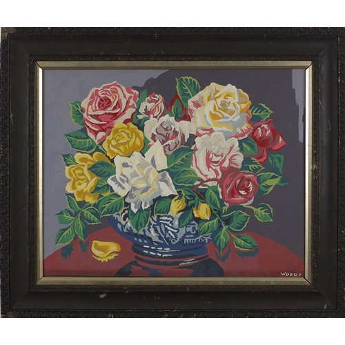 1597 - Still life flowers in a bowl, impressionist gouache, bearing a signature Woody, mounted and framed, ... 
