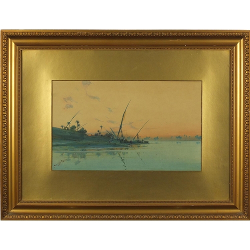 1538 - Augustus Osborne Lamplough - Evening on the Nile, watercolour, mounted and framed, 39cm x 23.5cm