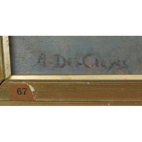 1581 - Alice Des Clayes - Handler with two horses, oil on canvas, inscribed label verso, mounted and framed... 
