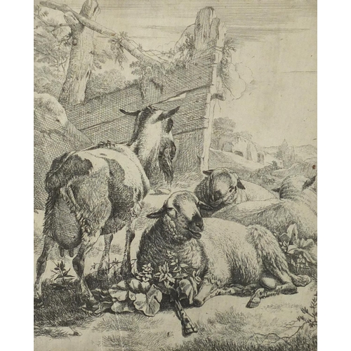 1437 - Attributed to Johann Heinrich Roos - Sheep and goats, circa 1640-60, label verso, mounted and framed... 