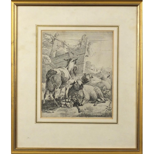 1437 - Attributed to Johann Heinrich Roos - Sheep and goats, circa 1640-60, label verso, mounted and framed... 
