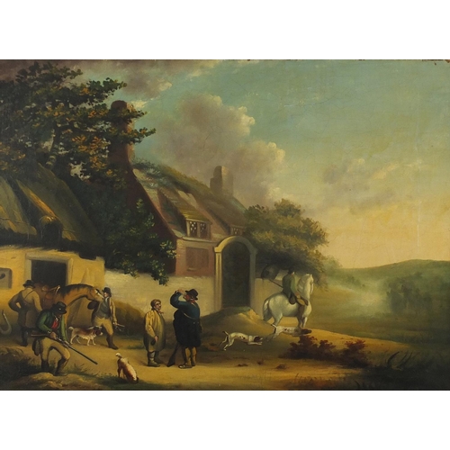 1418 - Attributed to William Shear - Figures at an inn with horses before a landscape, The New Forest, 18th... 