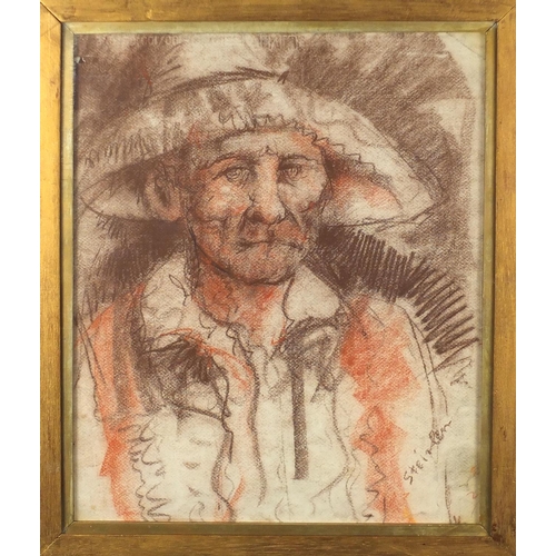 1493 - Portrait of an elderly man, pastel, bearing a signature Stilan and French label verso, mounted and f... 