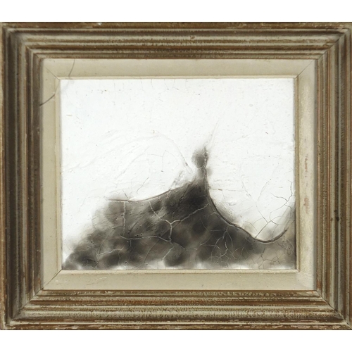 1598 - Abstract composition, black and white impasto oil on board, bearing an inscription Buvvi '74 verso, ... 