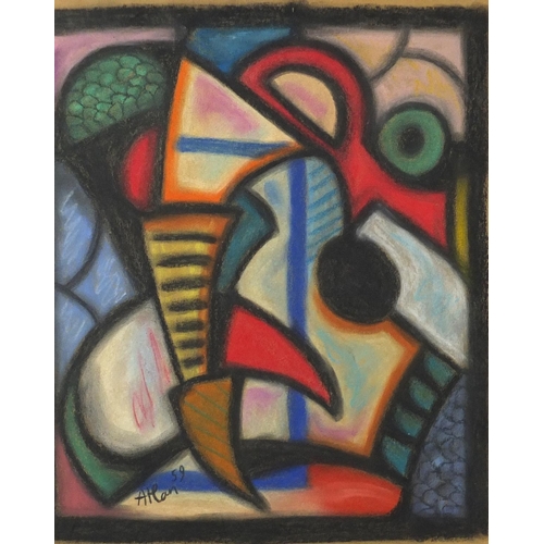 1648 - Abstract composition, pastel on card, bearing a signature A Han '59 and label verso, mounted and fra... 