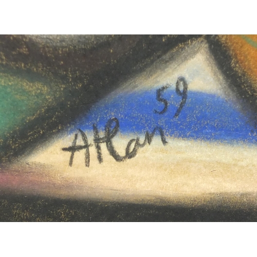 1648 - Abstract composition, pastel on card, bearing a signature A Han '59 and label verso, mounted and fra... 