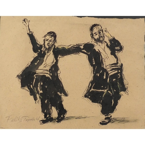1562 - Two Jewish men dancing, mixed media on paper, bearing a signature Feliks Topolski, mounted and frame... 