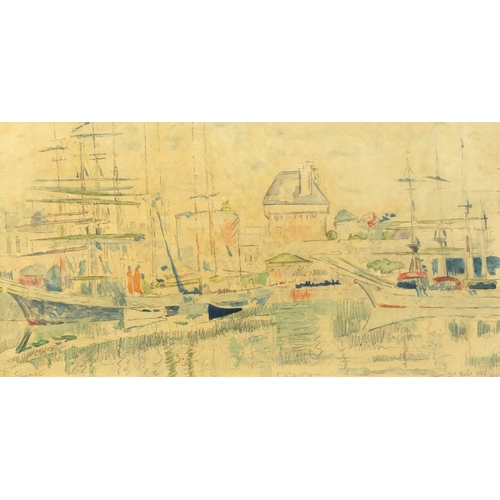 1494 - Attributed to Paul Signac - St Malo 1928, pencil and watercolour, label verso, mounted and framed, 4... 