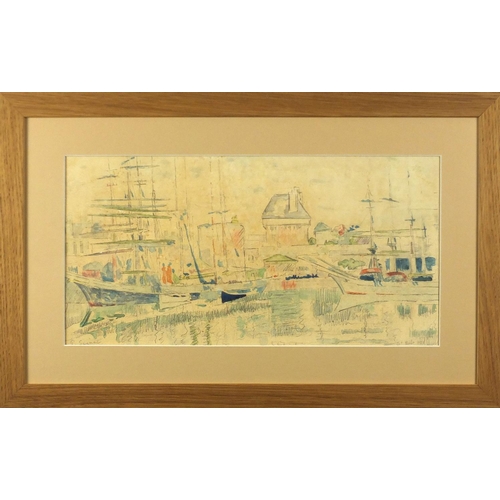1494 - Attributed to Paul Signac - St Malo 1928, pencil and watercolour, label verso, mounted and framed, 4... 