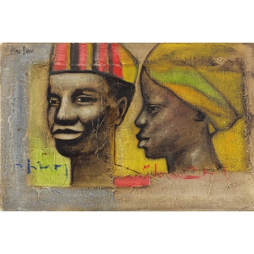 1419 - Elon Brasil - Side face and portrait of a female, oil on canvas, inscribed verso, unframed, 45cm x 3... 