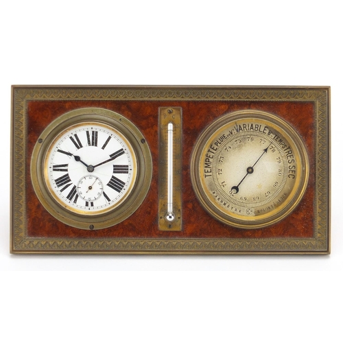 1328 - Gilt brass easel desk clock, barometer and thermometer, 9cm H x 17.5cm W