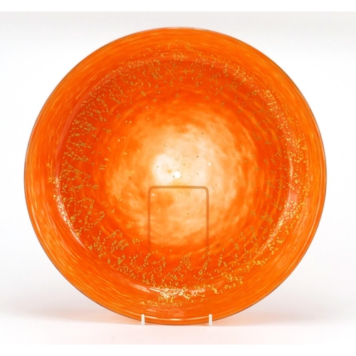 919 - Large Daum Nancy orange glass bowl with gold fleck design, incised Daum Nancy to the exterior, 37.5c... 