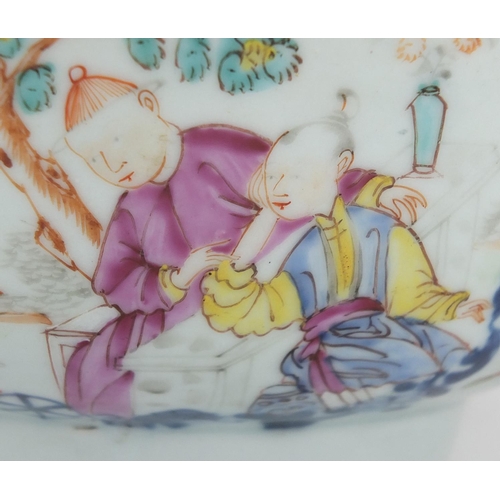 647 - Chinese porcelain mandarin bowl, hand painted in the famille rose palette with panels of figures and... 