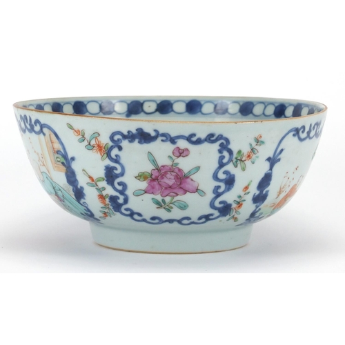 647 - Chinese porcelain mandarin bowl, hand painted in the famille rose palette with panels of figures and... 